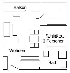 Grundriss der Ferienwohnung im Olympiahotel